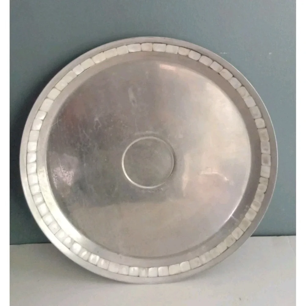 Towel Mother‎ of Pearl Inlay Serving Set Bowl Tray Spoon Vintage